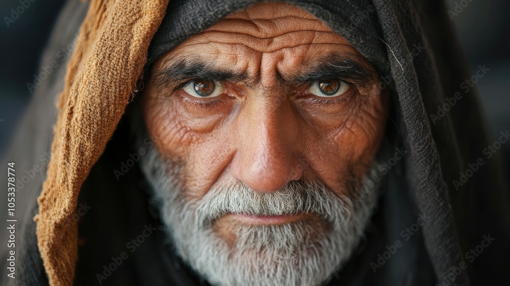 Elderly Greek man with a headscarf and a gentle look. Elderly Greek man with a headscarf and a gentle look.