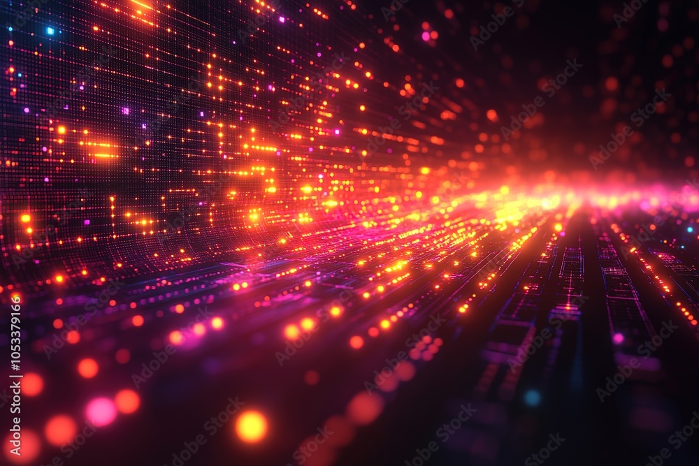 Obraz premium Abstract digital network of glowing lines and dots.