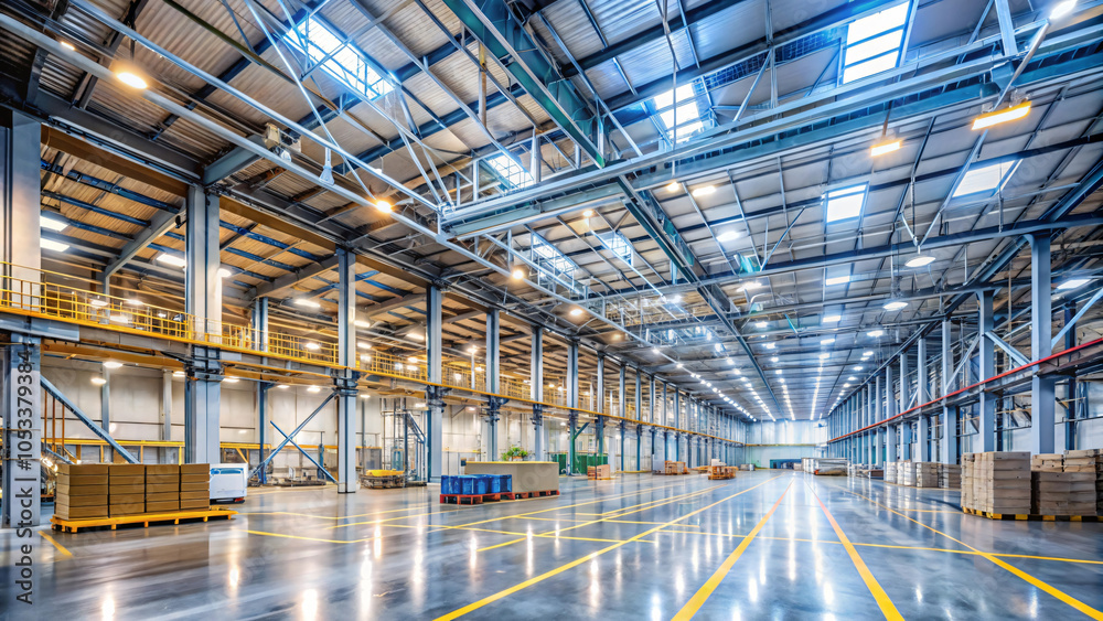 Modern Warehouse Interior with Bright Lighting Modern Warehouse Interior with Bright Lighting