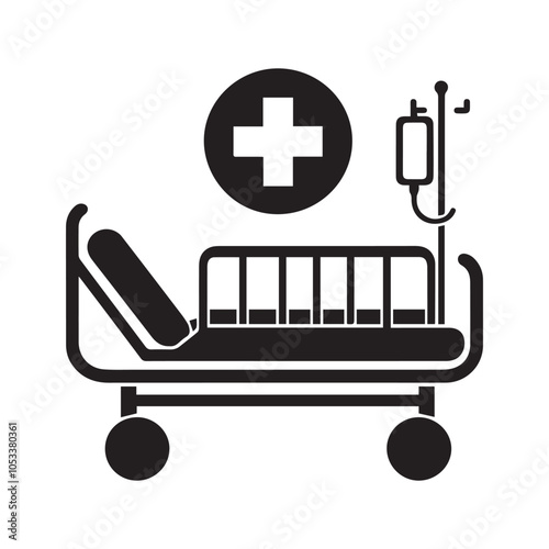 Minimalist hospital bed silhouette on white background. Hospital bed icon vector.