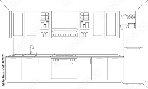 Kitchen Line art Drawing Concept