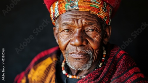 Elderly South African man with traditional attire and a kind expression.