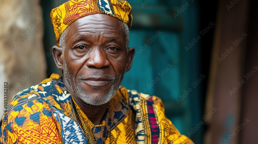 Obraz premium Elderly Nigerian man with traditional attire and a gentle expression.