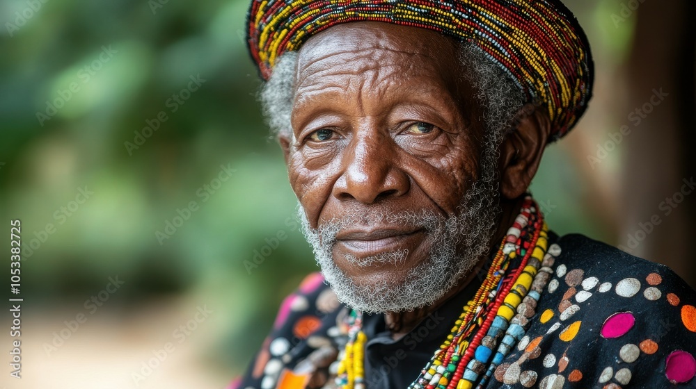 Fototapeta premium Elderly South African man with traditional attire and a kind expression.