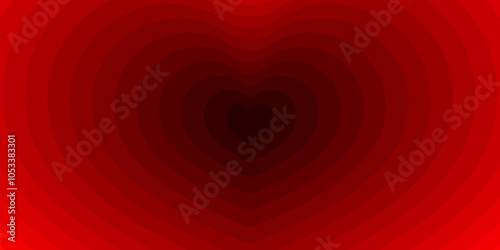 heart tunnel background. Vector valentine day, romantic frame with concentric heart shapes or dimension layers in red, glowing hues, gradually darkening towards the center, symbolizes journey of love
