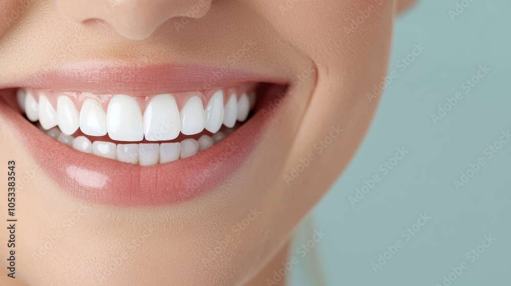 Fototapeta premium Radiant Smile at the Dentist - Close-up Portrait of Woman with Healthy White Teeth in Dental Clinic