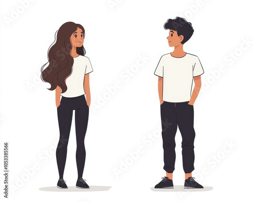 Flat and Black Romantic Couple Silhouette, Casual Young Lovers in Isolated Background, Ideal for Relationship and Dating Concepts Generative AI photo