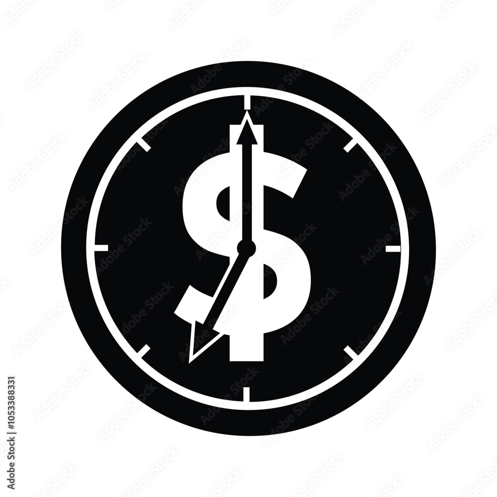 coin icon. Time to do money business. Clock and dollar symbols isolated on white background. simple design style. vector design template coin icon. Time to do money business. Clock and dollar symbols isolated on white background. simple design style. vector design template