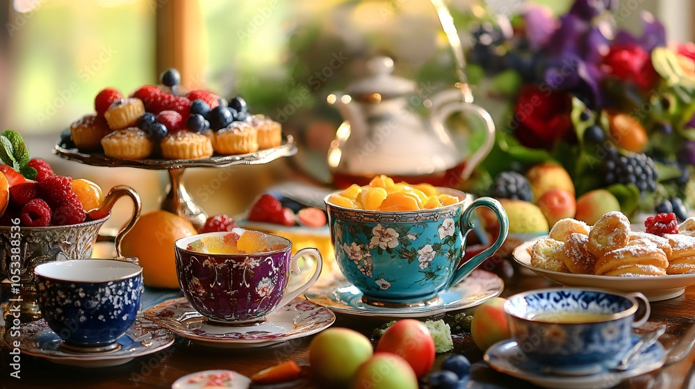 Elegant Afternoon Tea Party with Colorful Delights Elegant Afternoon Tea Party with Colorful Delights