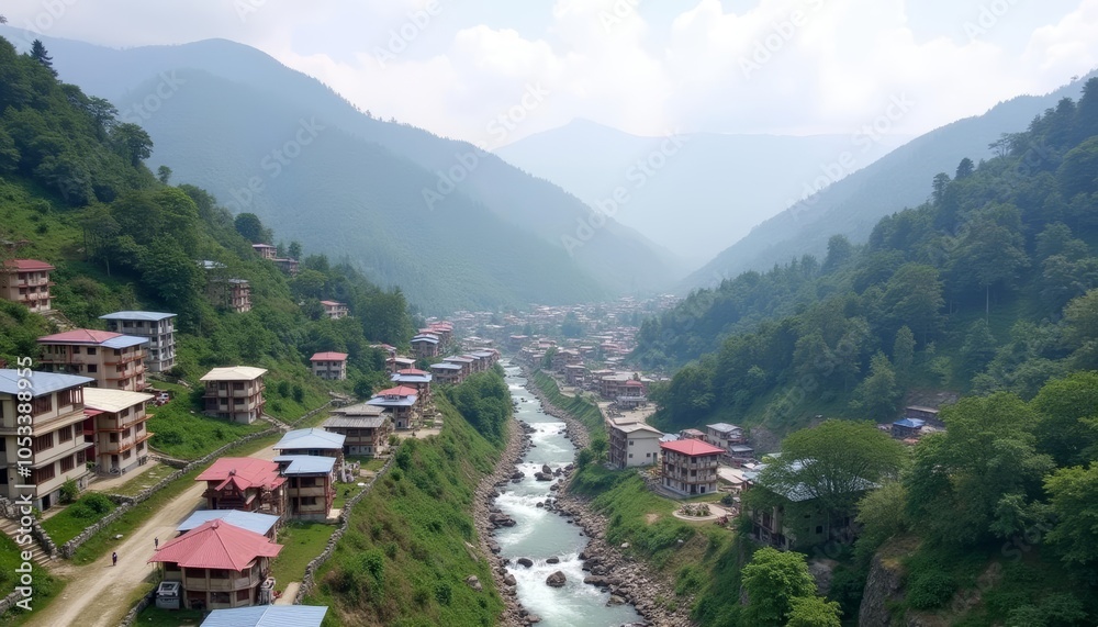 Enchanting mountain village nestled amidst natures embrace Enchanting mountain village nestled amidst natures embrace