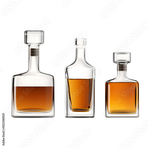 Three glass decanters, white isolate background transparent background