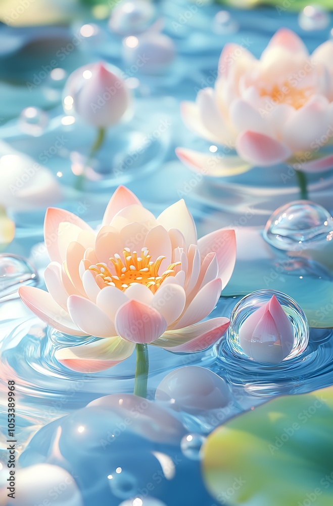 Pink Lotus Flower Blooms in Tranquil Water Pink Lotus Flower Blooms in Tranquil Water