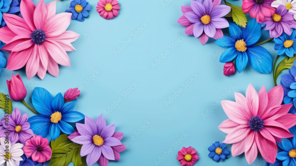 frame of colorful flowers