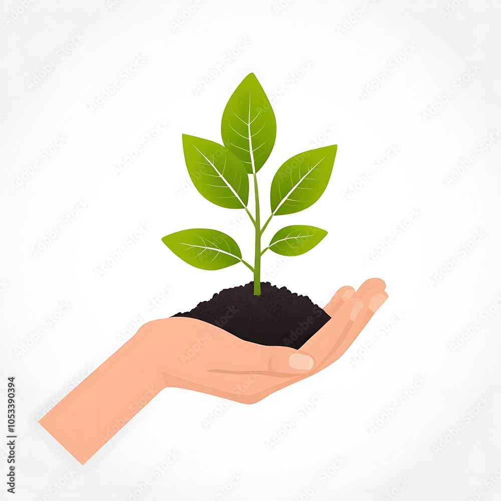 A hand holding gently cradles a young plant with vibrant green leaves vector illustration A hand holding gently cradles a young plant with vibrant green leaves vector illustration