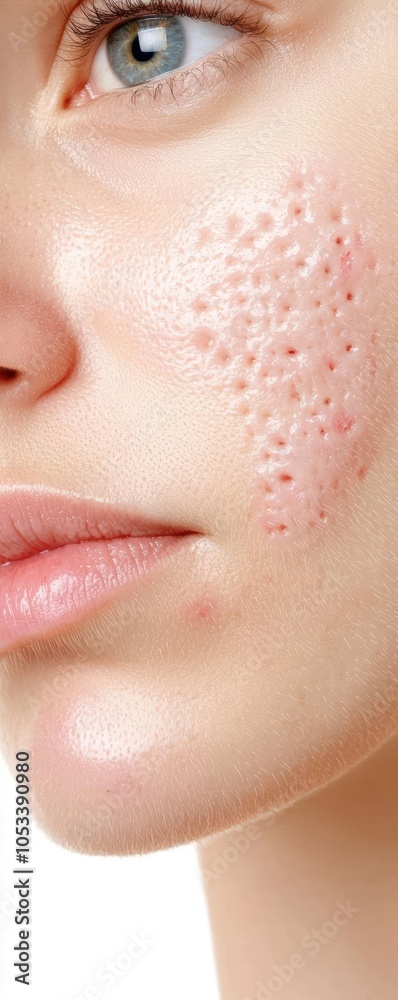 Fototapeta premium Close-up of a woman's face, highlighting skin texture and imperfections.