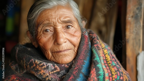 Elderly Mexican woman with a shawl and a gentle gaze.