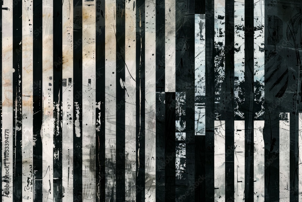 Grunge textured background with vertical black and white lines, creating a distressed and abstract pattern Grunge textured background with vertical black and white lines, creating a distressed and abstract pattern