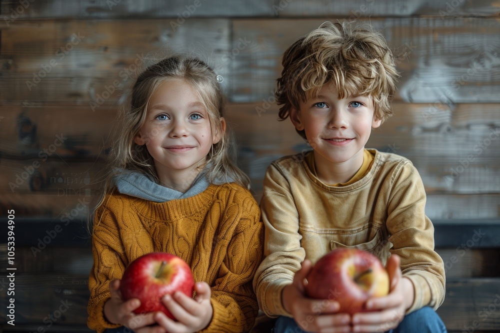Fototapeta premium boy and girl with apples