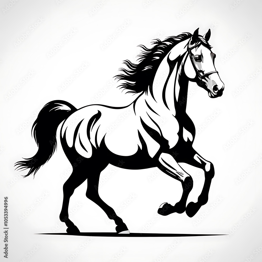 Galloping grey horse in motion black and white vector illustration Galloping grey horse in motion black and white vector illustration