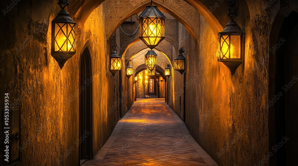 Fototapeta premium Illuminated Passage with Lanterns at Night