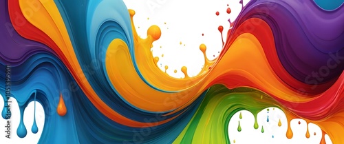 Summer background and banner with water, spray and waves in abstract shapes. Vibrant colors. Dynamic composition of flowing and natural shapes in the color spectrum. Vibrant abstract banner with movin photo