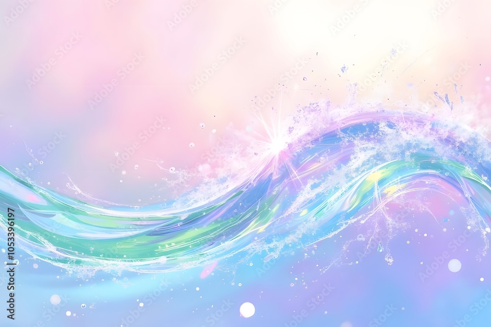 Summer background and banner with water, spray and waves in abstract shapes. Vibrant colors. Dynamic composition of flowing and natural shapes in the color spectrum. Vibrant abstract banner with movin Summer background and banner with water, spray and waves in abstract shapes. Vibrant colors. Dynamic composition of flowing and natural shapes in the color spectrum. Vibrant abstract banner with movin