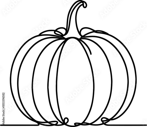 One continuous line illustration of a pumpkin, isolated on white background.