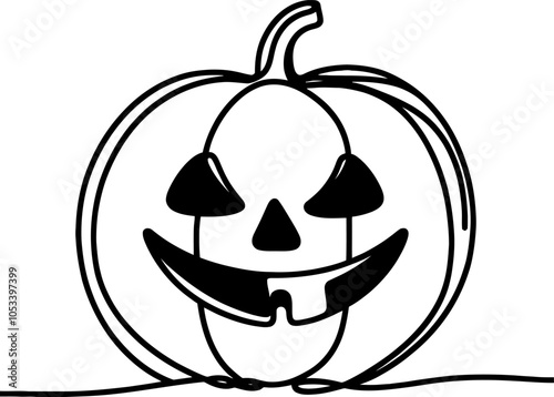 One continuous line illustration of a Jack-o'-lantern, isolated on white background.