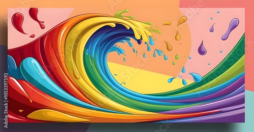 Summer background and banner with water, spray and waves in abstract shapes. Vibrant colors. Dynamic composition of flowing and natural shapes in the color spectrum. Vibrant abstract banner with movin photo