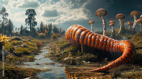 Artistic Worm in a Surreal Fantasy Landscape photo