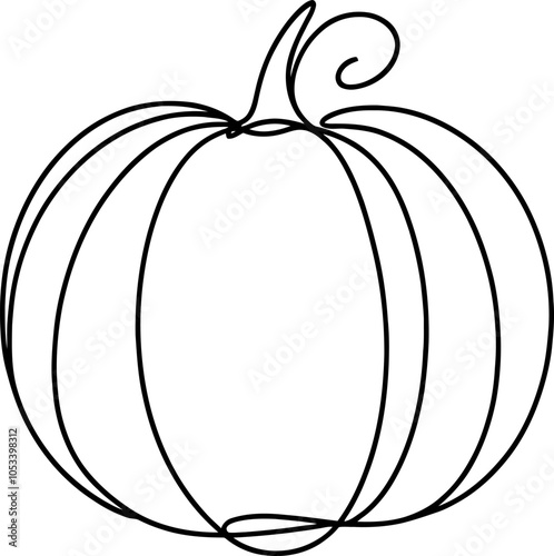 One continuous line illustration of a pumpkin, isolated on white background.