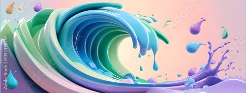 Summer background and banner with water, spray and waves in abstract shapes. Vibrant colors. Dynamic composition of flowing and natural shapes in the color spectrum. Vibrant abstract banner with movin photo