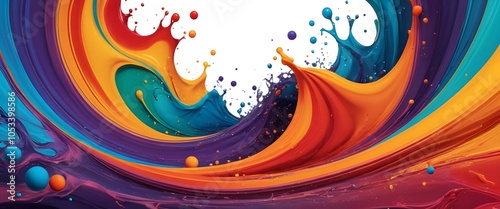 Summer background and banner with water, spray and waves in abstract shapes. Vibrant colors. Dynamic composition of flowing and natural shapes in the color spectrum. Vibrant abstract banner with movin photo