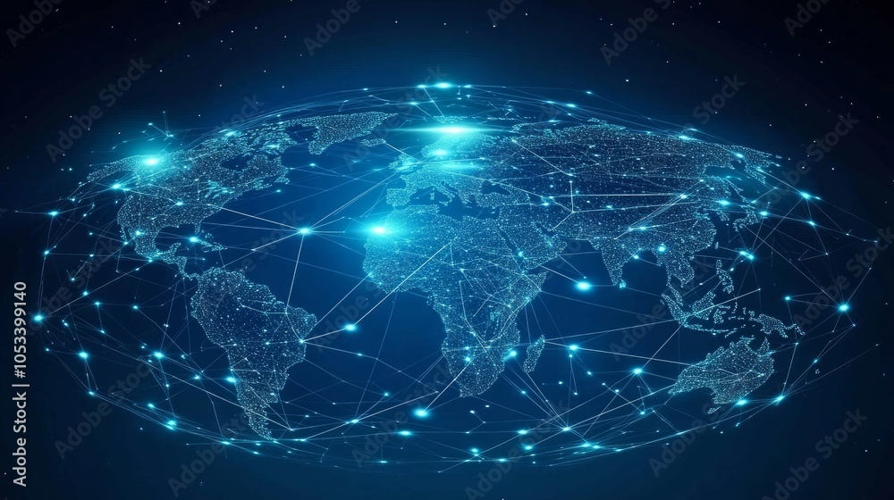 Obraz premium Global network map with points and connecting lines.