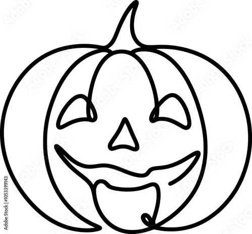 One continuous line illustration of a Jack-o'-lantern, isolated on white background.