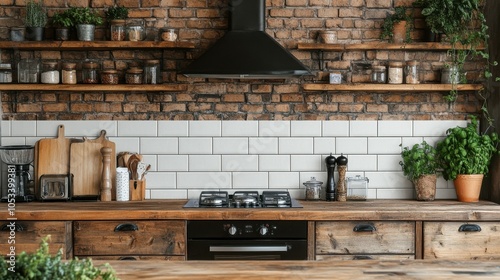 Industrial kitchen with a blank backsplash