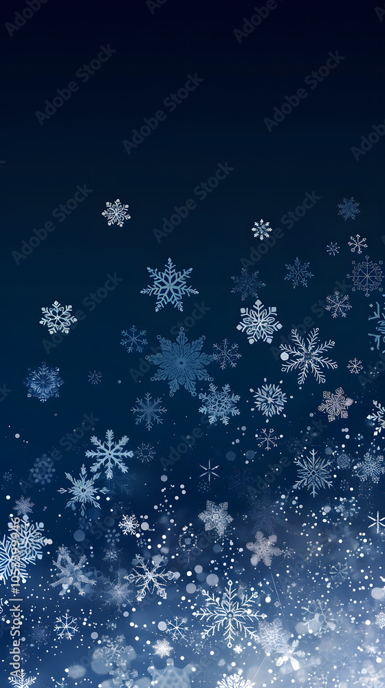 Stylish abstract snowflake background with gradient tones from navy to icy blue and intricate patterns Stylish abstract snowflake background with gradient tones from navy to icy blue and intricate patterns