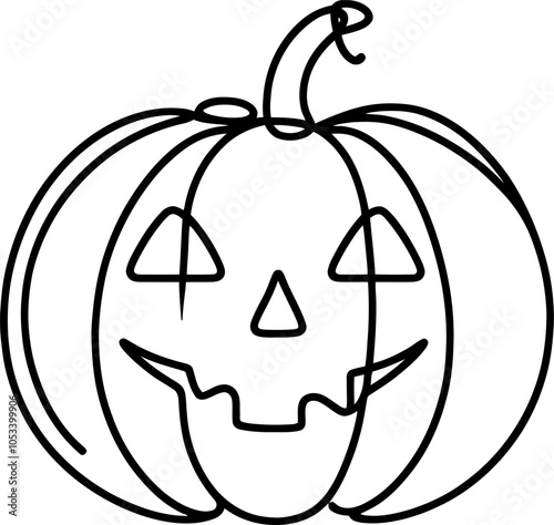 One continuous line illustration of a Jack-o'-lantern, isolated on white background.
