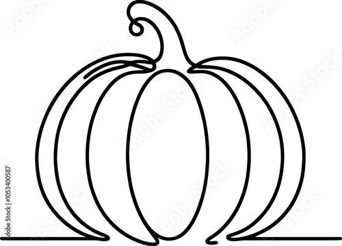 One continuous line illustration of a pumpkin, isolated on white background.