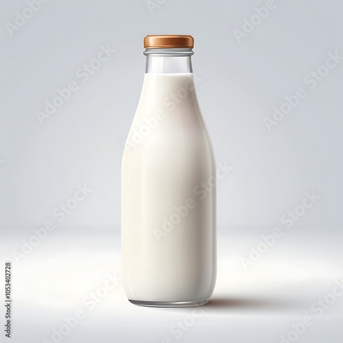 Glass milk bottle on white background