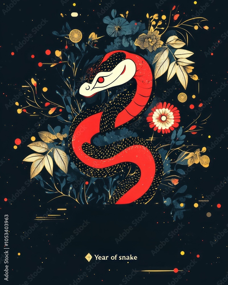 Obraz premium Happy New Year 2025 – Year of the Snake Celebration with Elegant Chinese-Inspired Design