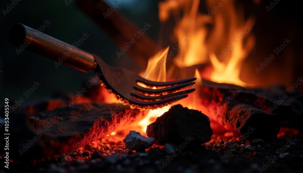 Fototapeta premium Grilling in the glow of a roaring fire