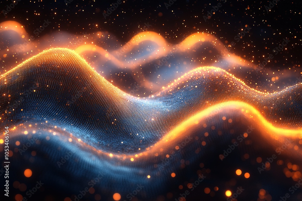 Abstract glowing waves in blue and orange hues. Abstract glowing waves in blue and orange hues.