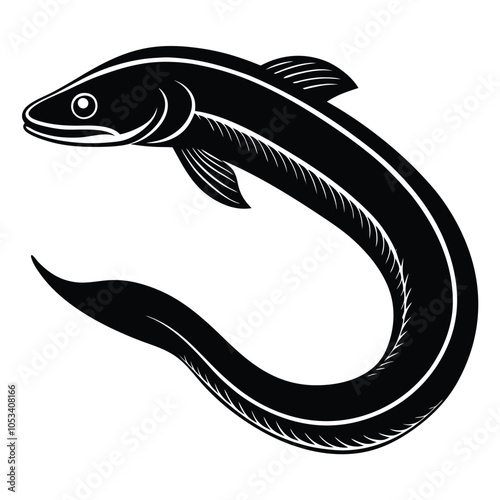 Silhouette eel fish illustration Generative AI. 