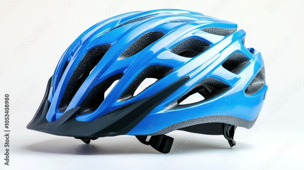 Fototapeta premium Isolated blue bicycle helmet on white background
