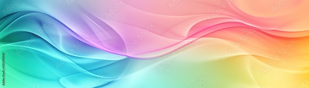 A colorful, abstract wave design with smooth gradients and flowing lines.