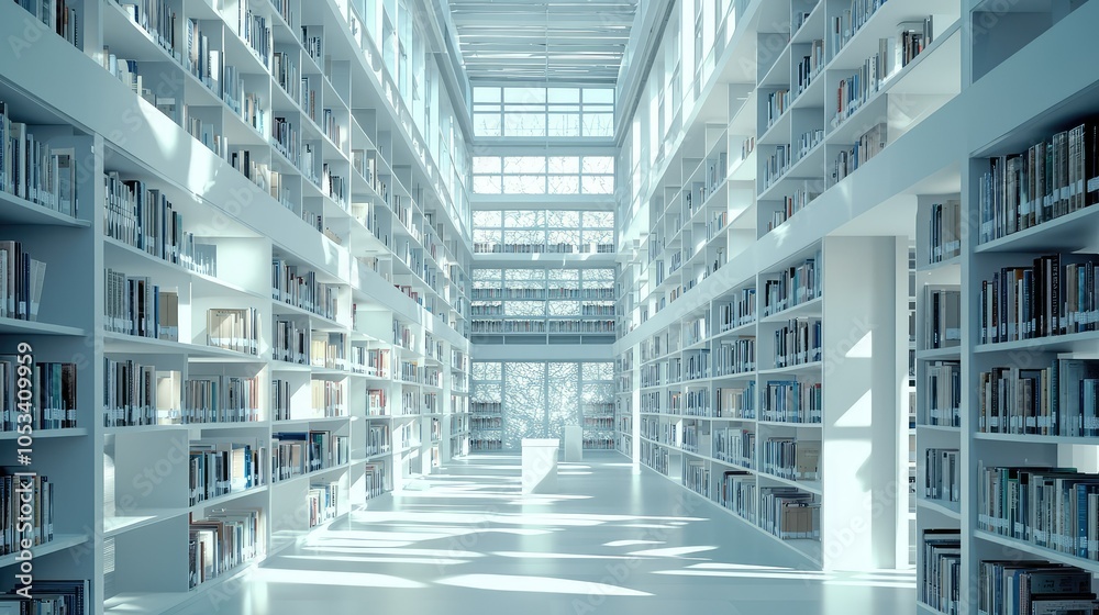 Serene Library Interior with Natural Light Serene Library Interior with Natural Light