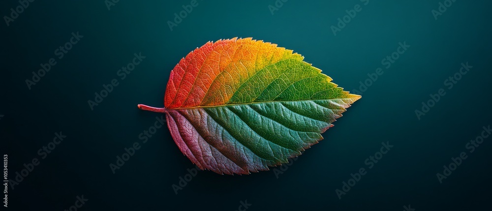 Obraz premium A single leaf turning from green to red, representing change and transformation, concept change