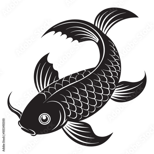 Koi Fish Silhouette with Clean White Background Vector Graphic