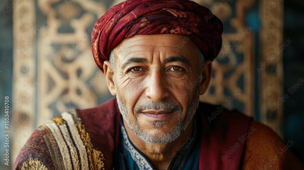 Obraz premium Middle-aged Moroccan man with a fez and a confident look.
